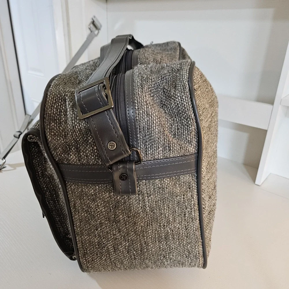 Vintage Sasson Tweed Shoulder Travel Bag Carry-On Duffle - Grey / Brown